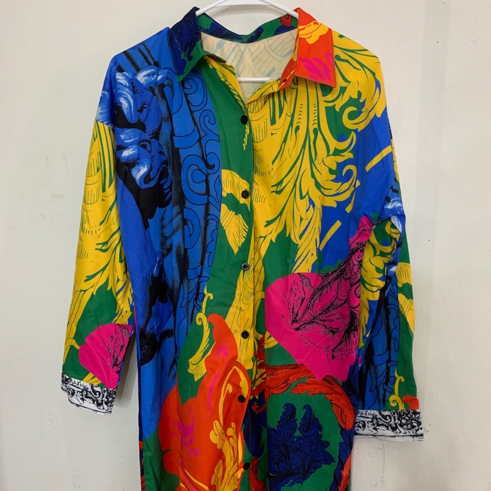 Colorful Pattern Button Up Dress